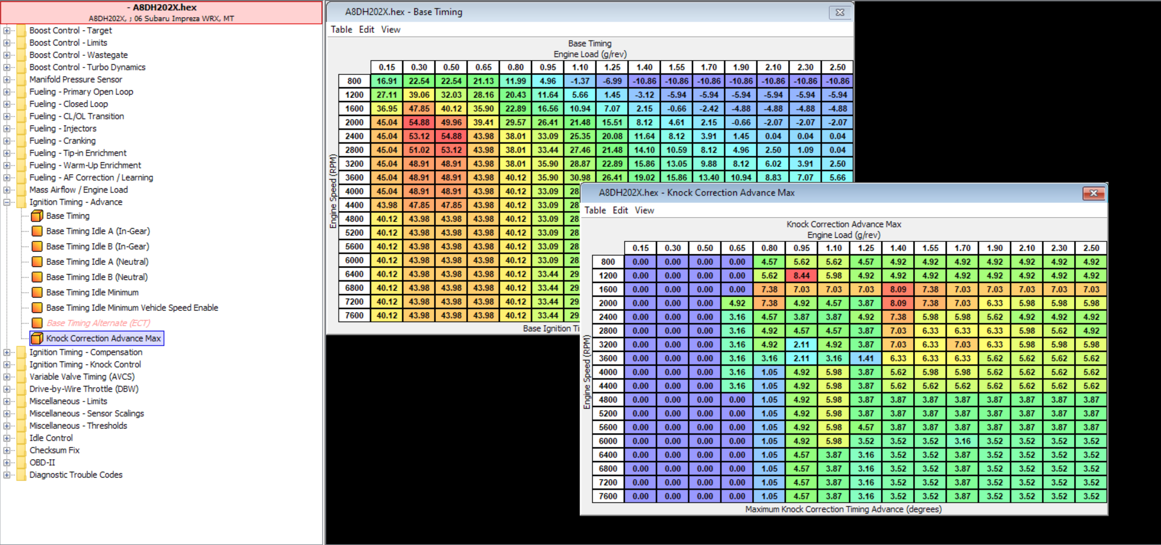 Base and Advance Timing Maps for 06 Wrx