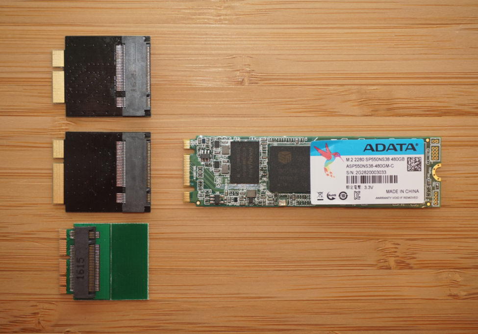 Adaptors used to convert standard SSD to Apple 16+12 pin SSD